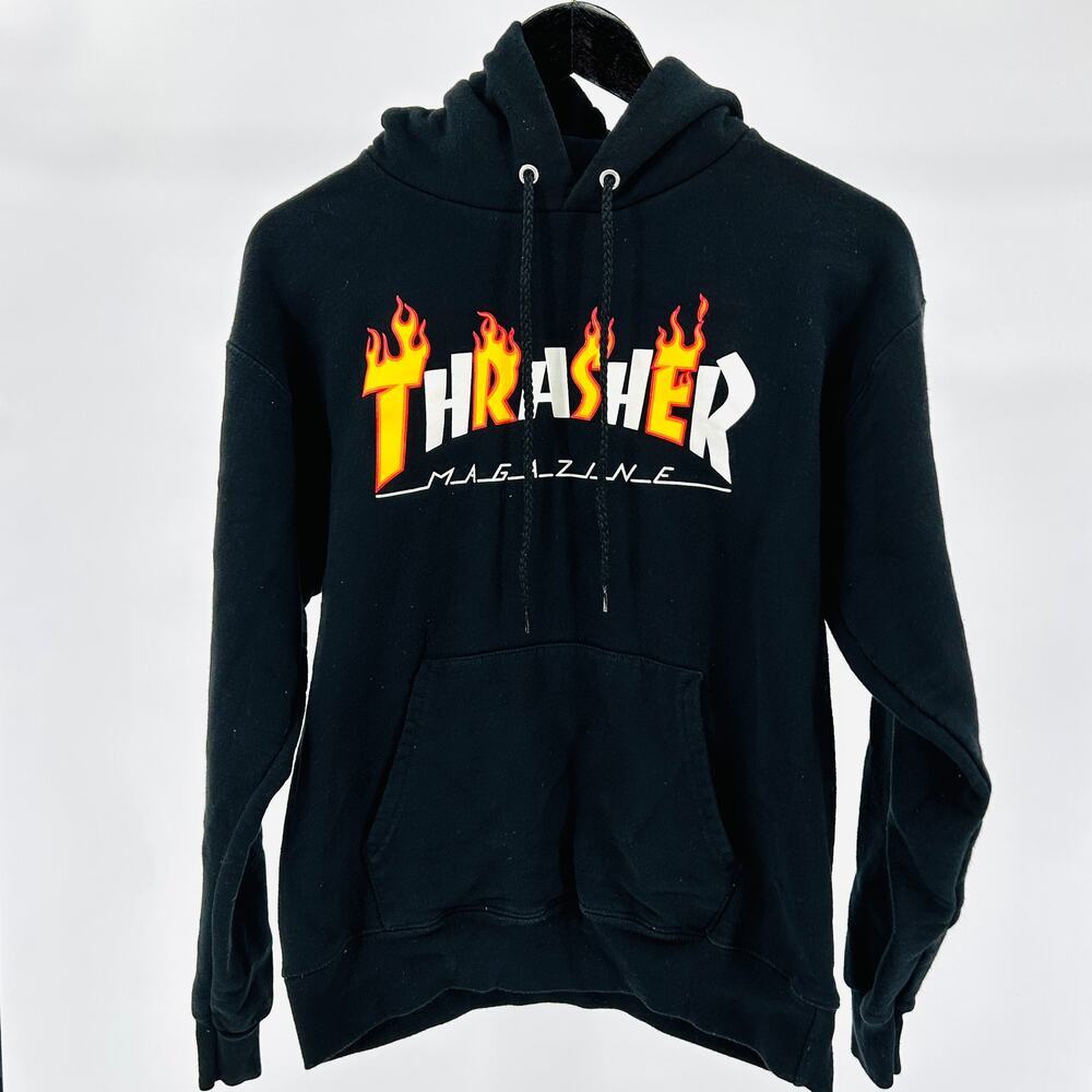 Thrasher Black Skate Flame Logo Pullover Hoodie Sweatshirt